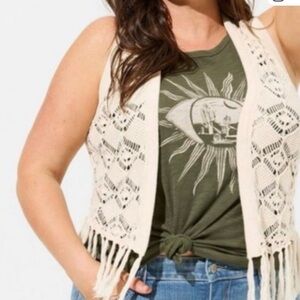 Torrid Cream Crochet Vest